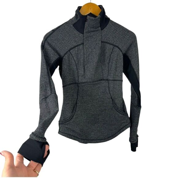 Lululemon Size 2 Base Runner 1/2 Zip Heathered Herringbone Black Running Top - Picture 7 of 16